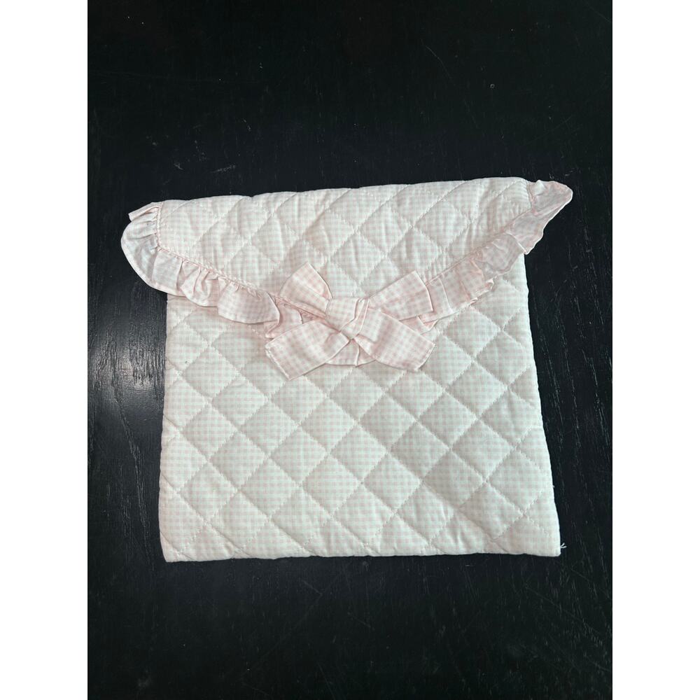 Baby Pink Gingham Pattern- Purse cosmetics Pouch - with button- ruffle edges